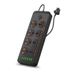 Portronics Power Plate 7 with 6 USB Port + 8 Power Sockets Smart Electric Universal Extension Board Multi Plug with 2500W, 2Mtr Cord Length, 2.1A USB Output(Black)
