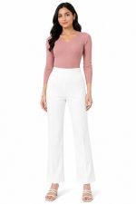 Women's High Waist Wide Leg Trouser Pants | Stretch Knit Formal Palazzo Trousers | Elastic Waist Office, Casual & Travel Wear
