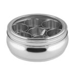 Stainless Steel Masala Dabba 1200ml | Spice Storage Box with Transparent Glass Lid | Masala Dani for Kitchen | Airtight & Rust-Free Masala Container | Silver (Pack of 1)
