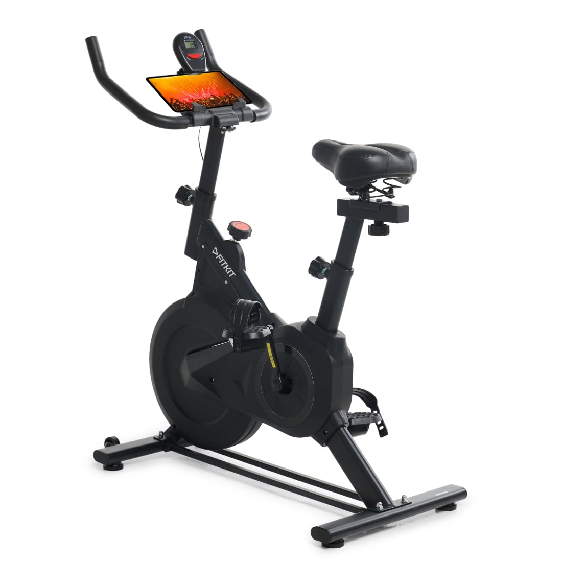 518vcZxSMcL._SL1100_.jpg Fitkit by Cult FK7002 Spin Bike with 6Kg Flywheel, Brake Pad Resistance for Fitness at Home Workouts|LCD Screen|Max Weight Capacity: 120 kg (Black) - Image 1