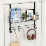Over The Door Hook with 2 Wreath Hangers and Storage Basket, 41 CM Door Wreath Hook, Multifunctional Coat Hook for Front Door, Bathroom, Bedroom