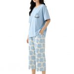 Women T-Shirt & Capri Pants Night Suit Set, Printed Casual Sleepwear for Women, Soft Lounge Wear Co-Ord Set Home Comfort
