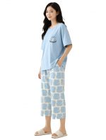 Women T-Shirt & Capri Pants Night Suit Set, Printed Casual Sleepwear for Women, Soft Lounge Wear Co-Ord Set Home Comfort