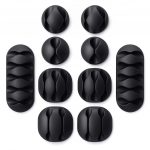Cable Organizer Holder Clips (Set of 10) – Multipurpose Silicone Cable Protector, Cord & Wire Manager Hooks with Self Adhesive for Desk, Table, TV, PC, Car, Home & Office (Black/White)