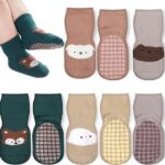 PAZIMIIK Cute Animal Face Non-Slip Grip Socks for Toddler Kids Boys Girls Warm Cozy Soft Cotton Winter Indoor Socks with Rubber Pads Non Skid Aged 1-3 Years