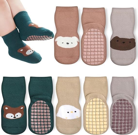 519VzeE6QbL.jpg PAZIMIIK Cute Animal Face Non-Slip Grip Socks for Toddler Kids Boys Girls Warm Cozy Soft Cotton Winter Indoor Socks with Rubber Pads Non Skid Aged 1-3 Years - Image 1