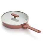 Ember Cookware Arcilla Ceramic Frying Pan 24 cm with Glass Lid | 5-Year Warranty | 75% Less Oil Usage | Lightweight, Non-Toxic Non-Stick Ceramic Frypan | Matching Handle- Gas Compatible | Terracotta