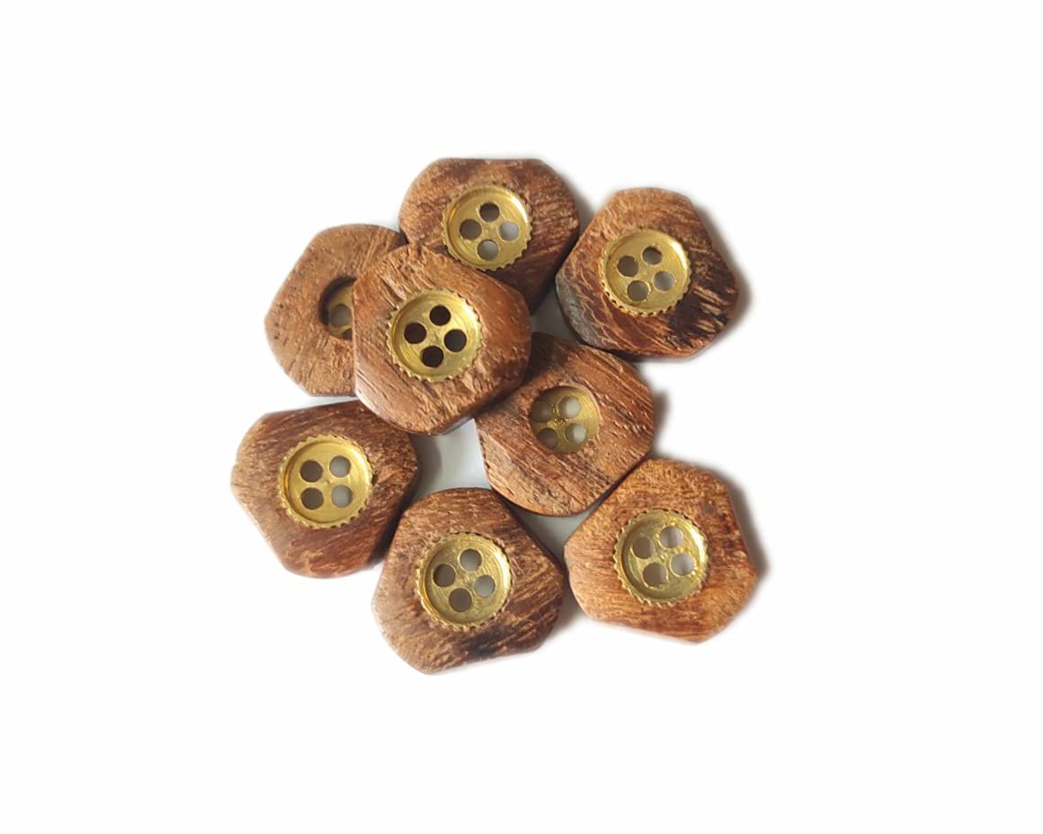 51BVH18tFBL._SL1160_.jpg EET Ekta Enterprise Natural Sheesham Triangle Wooden Button with Brass Inside for Clothing, Designer Collection of Ethnic Ware, Ladies Kurties, Sewing, Men Kurta, DIY Art and Craft Pack 50, 15mm - Image 1
