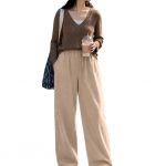CHICSTIT Women Cotton Wide Leg Trousers | Elastic Waist High Rise Palazzo Pants | Loose Fit/Straight Fit Casual Lounge Pants with Pockets