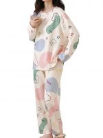 Louis Luxe Womens Korean Night Dress || Full Pyjama Set || Korean Nightsuit || Women Nightwear ||Round Neck Full Sleeve Nightsuit || Loungewear || Everyday Nightdress (ND-02)