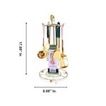 Golden Utensils Set with Stand 6 Hook Steel Cooking Tools Rack with Rotating Holder, Kitchen Ladle with for Home Cookware Set with Storage Stand, Kitchenware Sets - Image 2