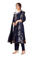 Women's Beautiful Heavy Premium Vichitra Silk Stitched Flared Regular Kurta with Pant and Embroidered Work Dupatta Sets for Any Occasion for Women