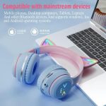 Wireless Kids Headphones For Girls Over Ear Bluetooth Cat Ear Led Light Up Children Volume Limited Foldable For Kids School Travel Music (Black) - Image 2
