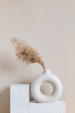 SPHINX White Ceramic Donut Vase, 6 Inch Modern Flower Vase for Pampas Grass, Dried Flowers, Home & Office Decor, Centerpiece, Handcrafted Gift Vase Only - Image 4