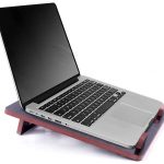 Wooden Laptop Stand with Ventilation Grid, Ergonomic Slanted Laptop Holder with Hexagonal Cutouts, Anti-Slip Stoppers, Cooling Laptop Riser for Desk