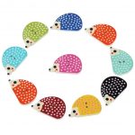 Wooden Buttons Hedgehog 6 Pack - Scrapbooking Buttons - Crochet & Knitting Printed Designer Buttons for Art and Craft, Sewing, Decorations