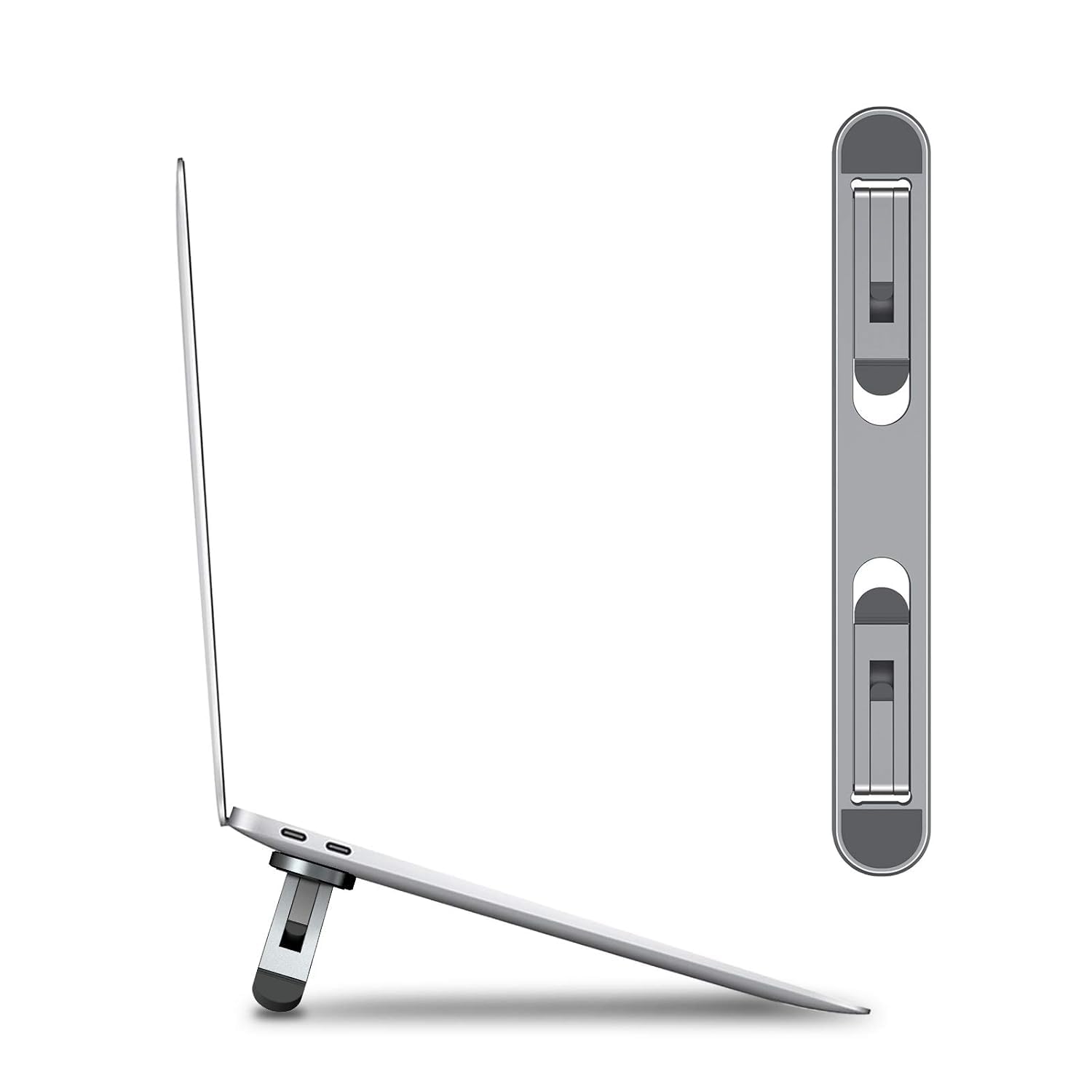 51IKWKVjpzL._SL1500_.jpg Laptop Stand, Mini Aluminum Lightweight Adjustable Heights,Computer Riser for Desk Adjustable Notebook Mount Stable for Tablets Laptops Keyboard 10-15.6 Silver Tabletop (Black) - Image 1
