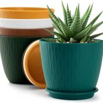 StyleX Store Plastic Round Flower Pots with Drainage Hole Saucers | Durable Outdoor Indoor Wave Pattern Planters with Tray Plant Container for Garden Office, Balcony and Home (Set of 5,Z (Multicolor)