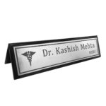 Personalized Acrylic Desk Name Plate Signage - Custom Office Name Sign, Elegant Gift For Doctors, Advocates & Professionals (10 X 2.5 Inches, Clear & Durable) (Brushed Silver)