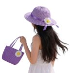 BabyMoon Set of 2 | Baby Girls Summer Sunflower Straw Kids Sun Hat with Sling Purse Handbag | Beach Hat | 2-6 Years