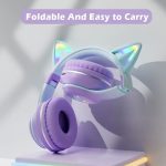 Wireless Kids Headphones For Girls Over Ear Bluetooth Cat Ear Led Light Up Children Volume Limited Foldable For Kids School Travel Music (Black) - Image 5