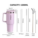 Nestasia GripSip40 Tumbler with Straw & Side Handle 1.2L | Insulated Stainless Steel Sipper Water Bottle for Adults with Dual Flip Opening Sip-Swig Leakproof Lid for Office & Gym (Lilac Haze) - Image 2