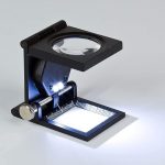 Bluedeal 10x Hands-Free Mini Folding LED Magnifying Loupe & Zinc Alloy Linen Tester Pick Glass with Scale for Textile/Jewellery/Thread Counting etc.