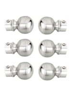 Stainless Steel Ball Curtain Bracket Set with Finials, Curtain Rod Holder Set for Doors & Windows, 1 Inch Parda Rod Holder for Doors & Window (6 pcs Parda Bracket,Silver)