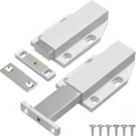 Magnetic Push Latch Heavy Duty Push to Open Cabinet Hardware Magnetic Touch Latches for Large Door Push Release Latches Kitchen Drawer Push Catch Press Out Latch (White, 2 Pack)
