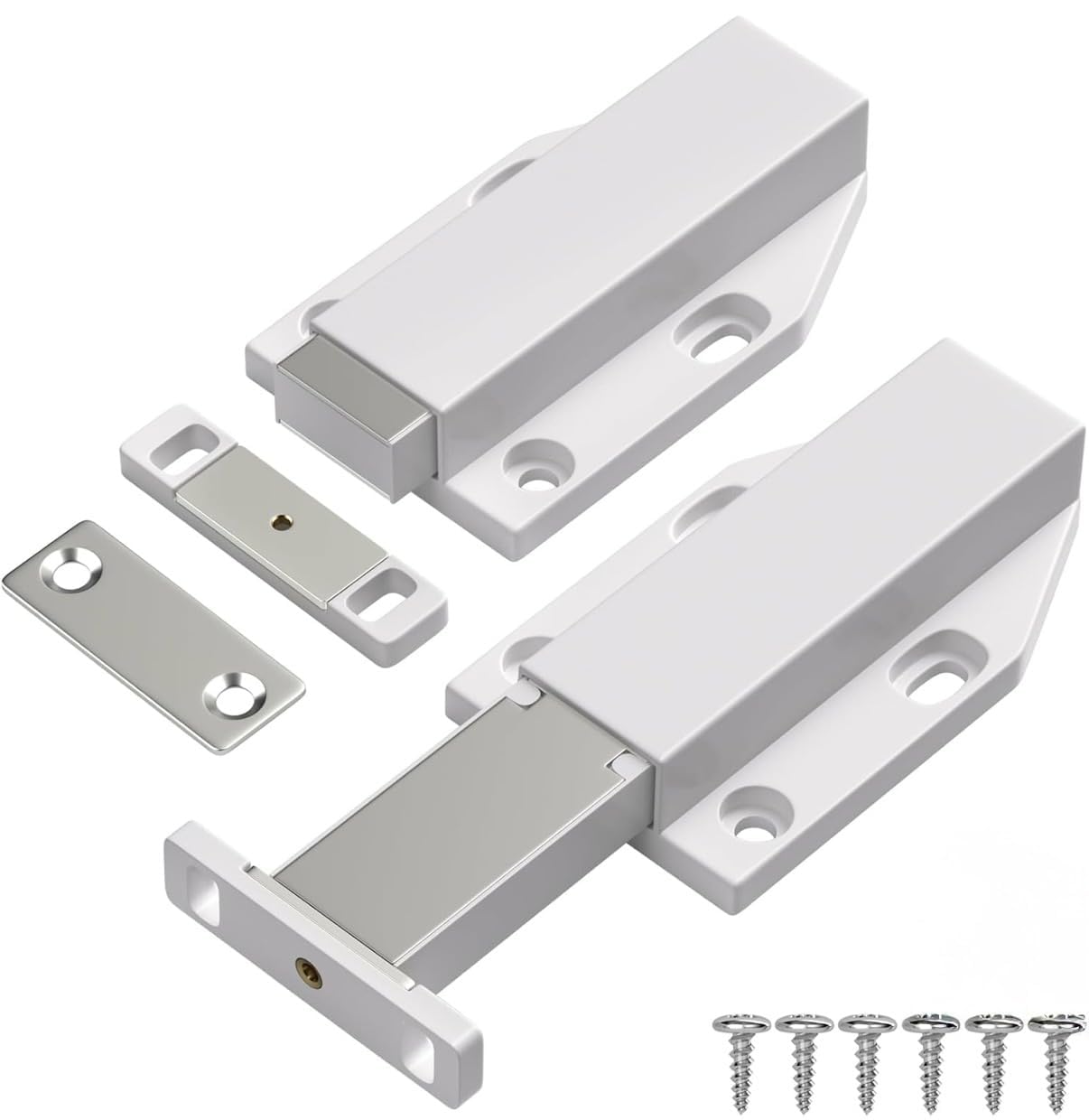 51MnA5QgbTL._SL1240_.jpg Magnetic Push Latch Heavy Duty Push to Open Cabinet Hardware Magnetic Touch Latches for Large Door Push Release Latches Kitchen Drawer Push Catch Press Out Latch (White, 2 Pack) - Image 1
