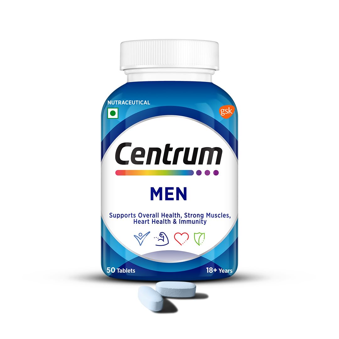 51NVMykYBfL._SL1080_.jpg Centrum Men - Multivitamin Tablet for Men | With 23 Vital Nutrients including Zinc, Magnesium, Vitamin B, C, D, Calcium for Energy, Immunity, Muscles and Overall Health | Veg - 50 tablets - Image 1