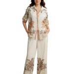 NAINVISH Women's Rayon Co-Ord Set | Printed Shirt and Pant Set for Women | Casual Two Piece Lounge Outfit | Western Outfit