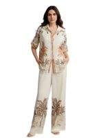 NAINVISH Women's Rayon Co-Ord Set | Printed Shirt and Pant Set for Women | Casual Two Piece Lounge Outfit | Western Outfit