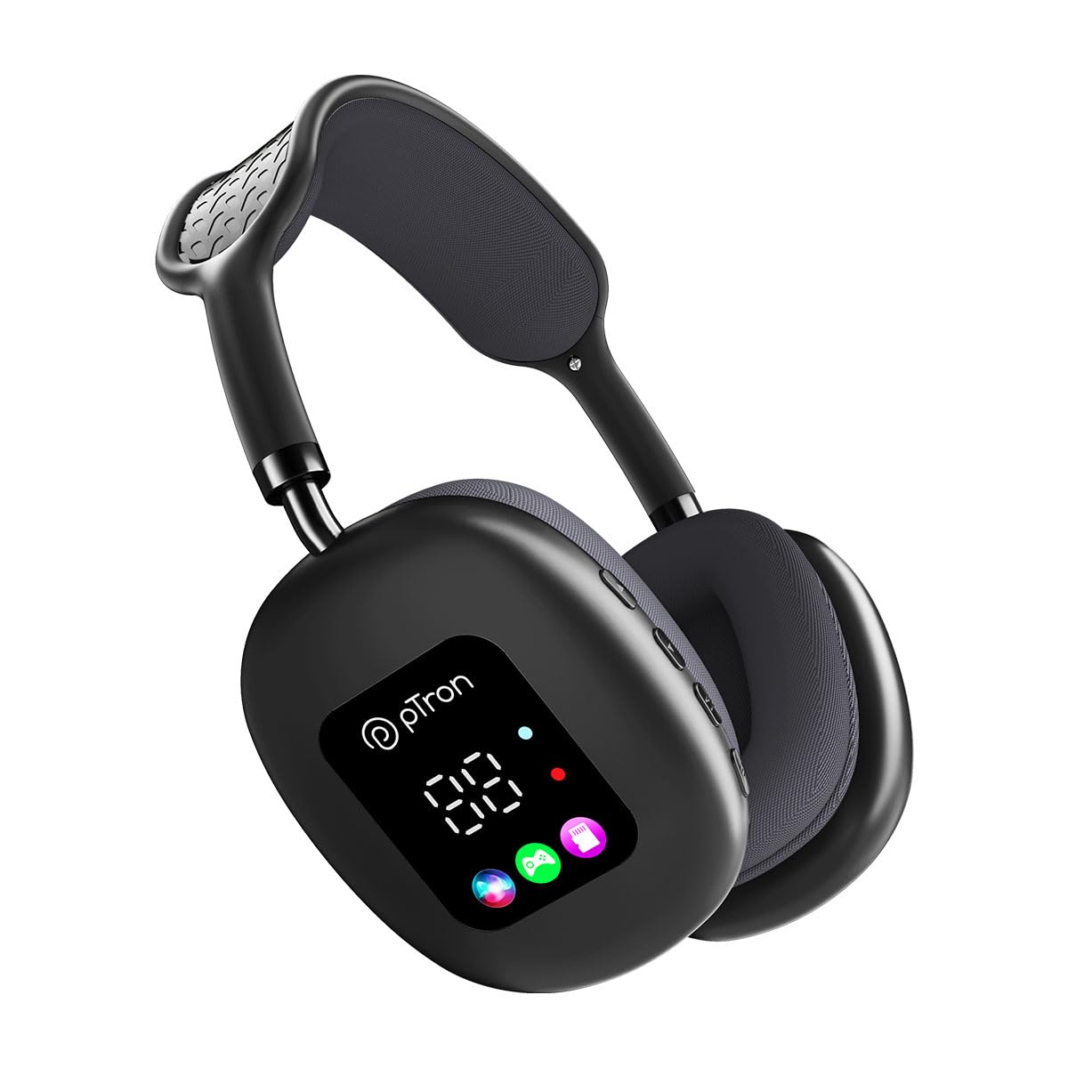 51OYfBVWWQL._SL1200_.jpg pTron Studio Pixel, 70hrs Playtime, Dual Device Pairing, Wireless Over Ear Headphones w/HD Mic, TruTalk AI-ENC Calls, 40mm Drivers, Pristine Sound, RGB Display, BT5.3 & Type-C Charging (Jet Black) - Image 1