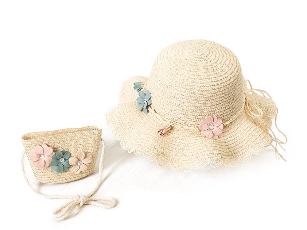 51Olkyac8EL._SL1000_.jpg VRITRAZ Comfortable Straw Summer Green Beech Hat and Handbag Perfect Combo for Kids (6-16 Year) - Image 1