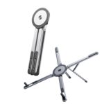 Aluminium Alloy Folding and Height Adjustable Stand Compatible with Laptop, Mobile and iPad, with Magnetic Feature for iPhone, Grey, 2026 Model