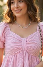 KARMA APPAREL Women’s Striped Pattern Sweetheart Neck Puff Sleeve Top |Trendy Summer, Office, College Wear - Image 2