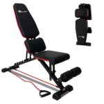 PowerMax Fitness PUB-96 Adjustable Weight Bench for Home Gym with Resistance band | 150KG Max Load | Multi-Purpose Flat Incline Decline (FID) Bench | Strength Training Exercise Workout | Steel Frame