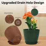 StyleX Store Plastic Round Flower Pots with Drainage Hole Saucers | Durable Outdoor Indoor Wave Pattern Planters with Tray Plant Container for Garden Office, Balcony and Home (Set of 5,Z (Multicolor) - Image 3