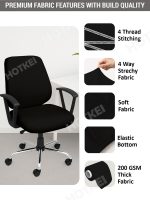 HOTKEI Black 2 Piece Set of 1 Office Chair Cover 200GSM Fabric Stretchable Elastic Polyester Removable Washable Office Computer Desk Executive Rotating Chair Seat Covers Slipcover Protector - Image 2
