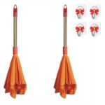 Dusting Orange Cloth with Handle | Removable Cotton Dry Cleaning Duster Jhatki | for Home, Office & Furniture Cleaning | Reusable Washable Jhatakni | Pack of 2