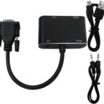 2 in 1 VGA to HDMI Adapter, VGA Male to HDMI and VGA Female with Audio (Aux Port) 1080P Converter for Computer, Laptop, TV/Monitor, Supports Dual Monitor (Black)