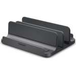 Spigen Vertical Laptop Stand with 4 Slots, Adjustable Aluminium Desk Organizer Compatible with MacBook up to 16" and All Laptops - Space Gray