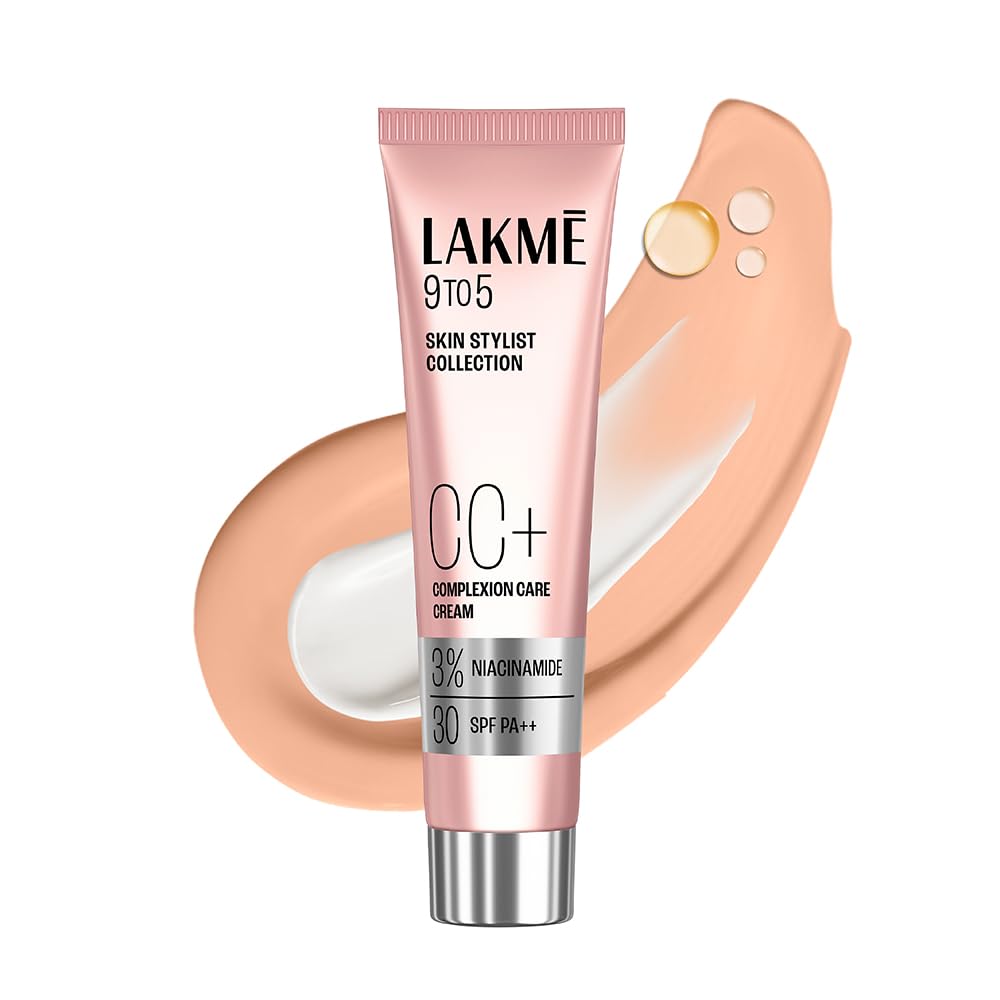 51TjBxQilYL._SL1000_.jpg Lakme 9 to 5 CC Cream Beige with 3% Niacinamide Complex SPF30 PA++ | 90% lightweight moisturizing cream for Care & 10% Foundation for Care |Conceals Dark Spots| Brightens Skin |30 g - Image 1