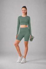 Women’s Gym Co-Ord Set | Full Sleeve Crop Top & High Waist Biker Shorts | Yoga Workout Activewear Set for Running, Fitness, Cycling & Lounge Wear - Image 7