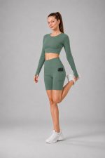 Women’s Gym Co-Ord Set | Full Sleeve Crop Top & High Waist Biker Shorts | Yoga Workout Activewear Set for Running, Fitness, Cycling & Lounge Wear - Image 5