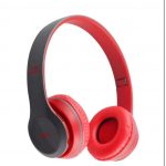 JPGC Wireless Bluetooth Headphones, P47 Over-Ear Headset with Extra Bass, Foldable Design, Soft Memory Protein Earmuff, Bluetooth 5.0, FM Radio, SD Card Support, AUX Input, Black (Red)