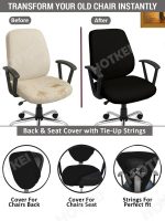 HOTKEI Black 2 Piece Set of 1 Office Chair Cover 200GSM Fabric Stretchable Elastic Polyester Removable Washable Office Computer Desk Executive Rotating Chair Seat Covers Slipcover Protector - Image 5