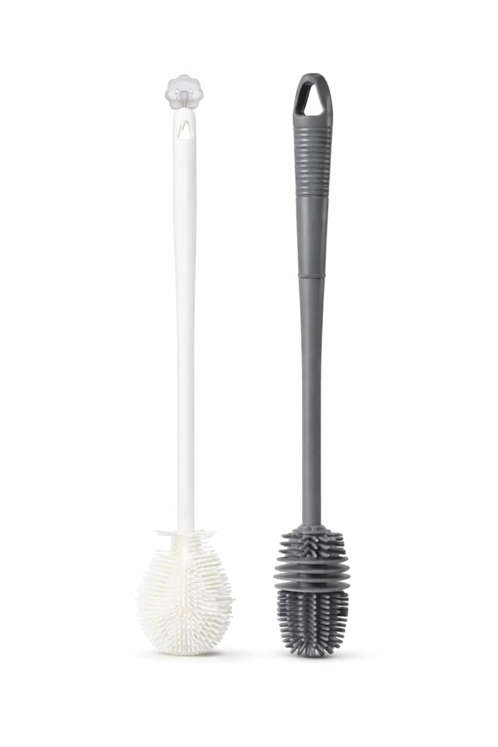 51WQHt0oY7L._SL1500_.jpg Silicone Bottle Cleaning Brush Set (2 Pcs – White & Grey) | Long Handle Soft & Bendable Silicone Cup & Bottle Brush | Multipurpose Cleaner for Bottles, Glasses, Baby Bottles & Kitchenware - Image 1