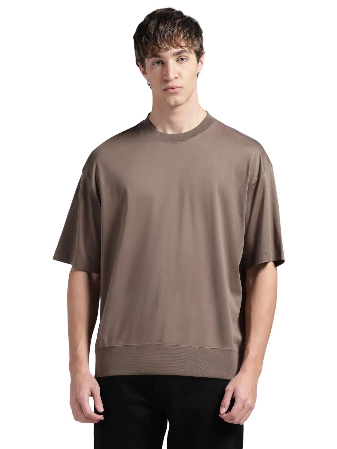 51We8IT-6rL._SL1440_.jpg Solid Relaxed Fit Cotton T-Shirt - Image 1
